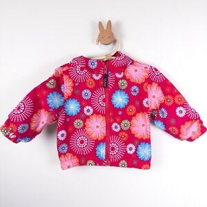 LL Bean Floral Hooded Windbreaker Jacket Kids 6-12M Pink Multi